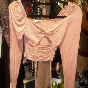 Fashion Nova Blush Long Sleeve Twist Top